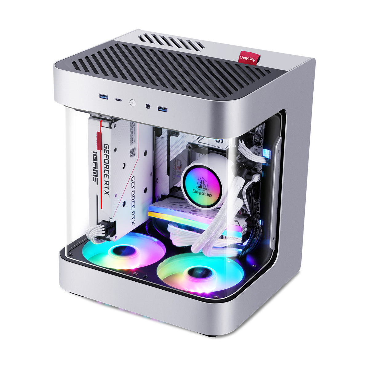 Segotep Slath Mini ITX PC Gaming Computer Case, Three-Side Double Curved  Tempered Glass Side Panels, GPU Vertical Mounting, Cable Management System, 